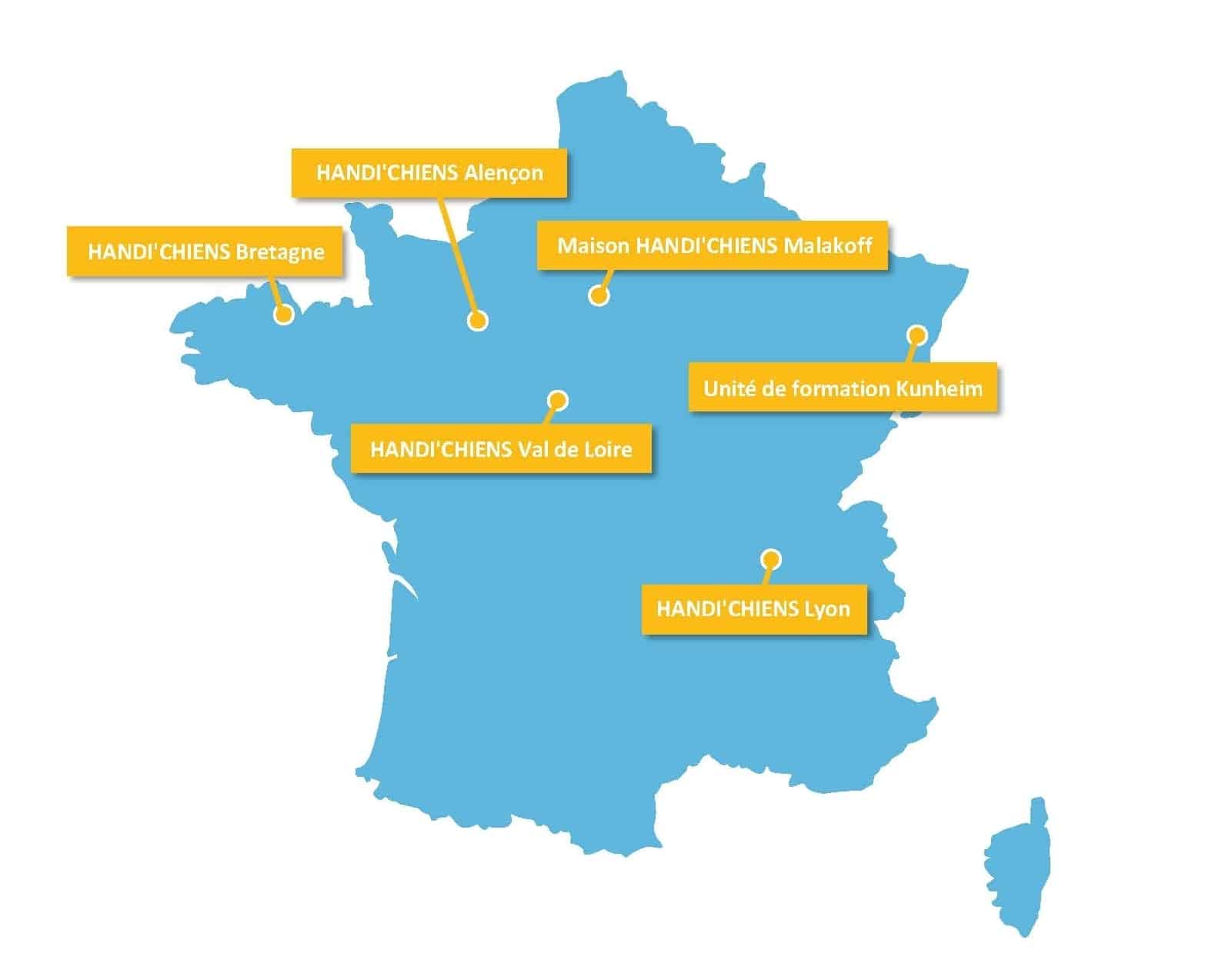 Carte de France Centres HANDI'CHIENS