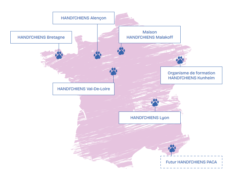 Carte des centres d'éducation HANDI'CHIENS
